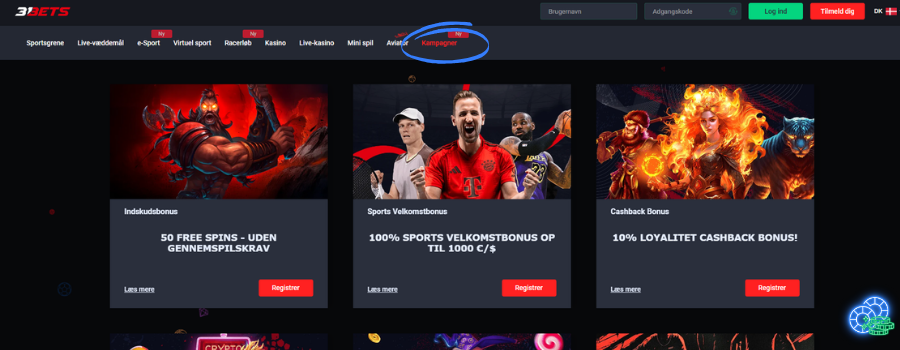 31bets Casino bonus